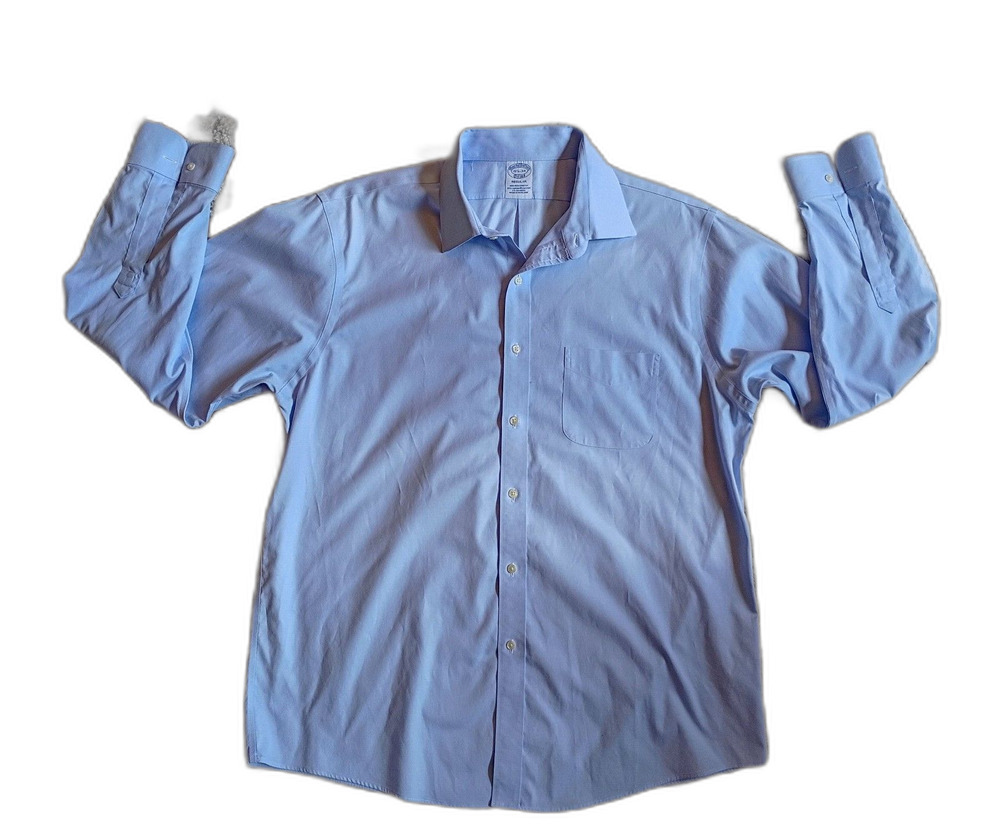 Brooks Brothers Blue Dress Shirt 16.5-34 Regular Non-Iron Stretch Like New